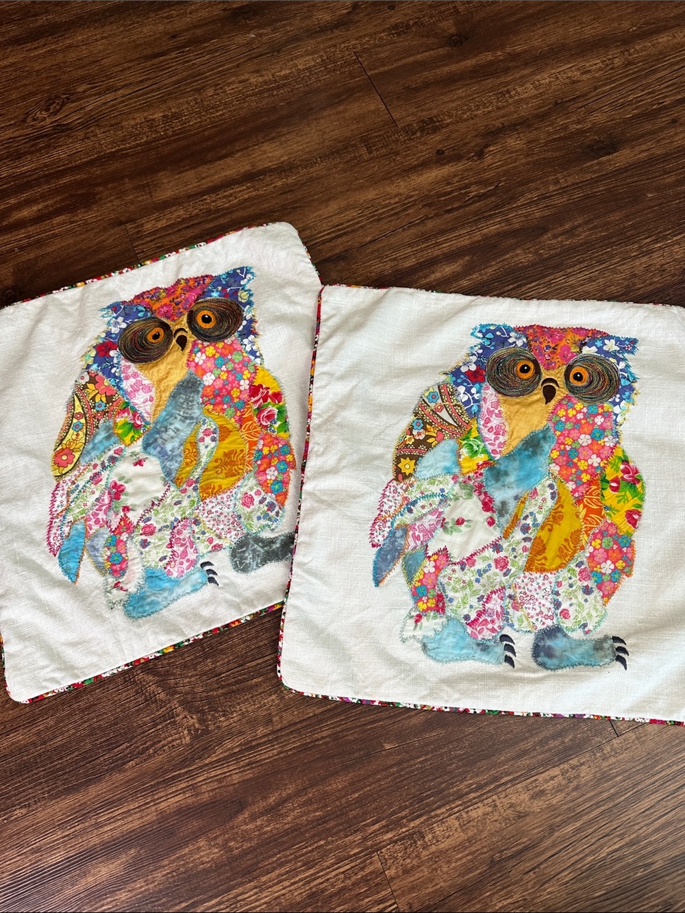 Loloi Owl Throw Pillow Set of 2 pillow covers Colorful Patchwork Owl White